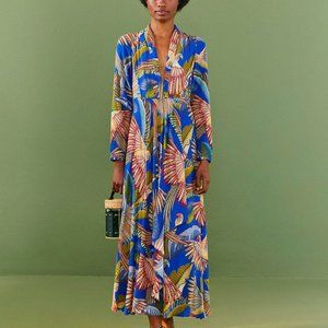 Farm Rio Blue Macaw Flight Maxi Dress- NWT